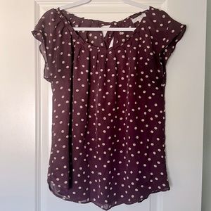 Lauren Conrad LC Plum Polkadot Print Top Size Medium